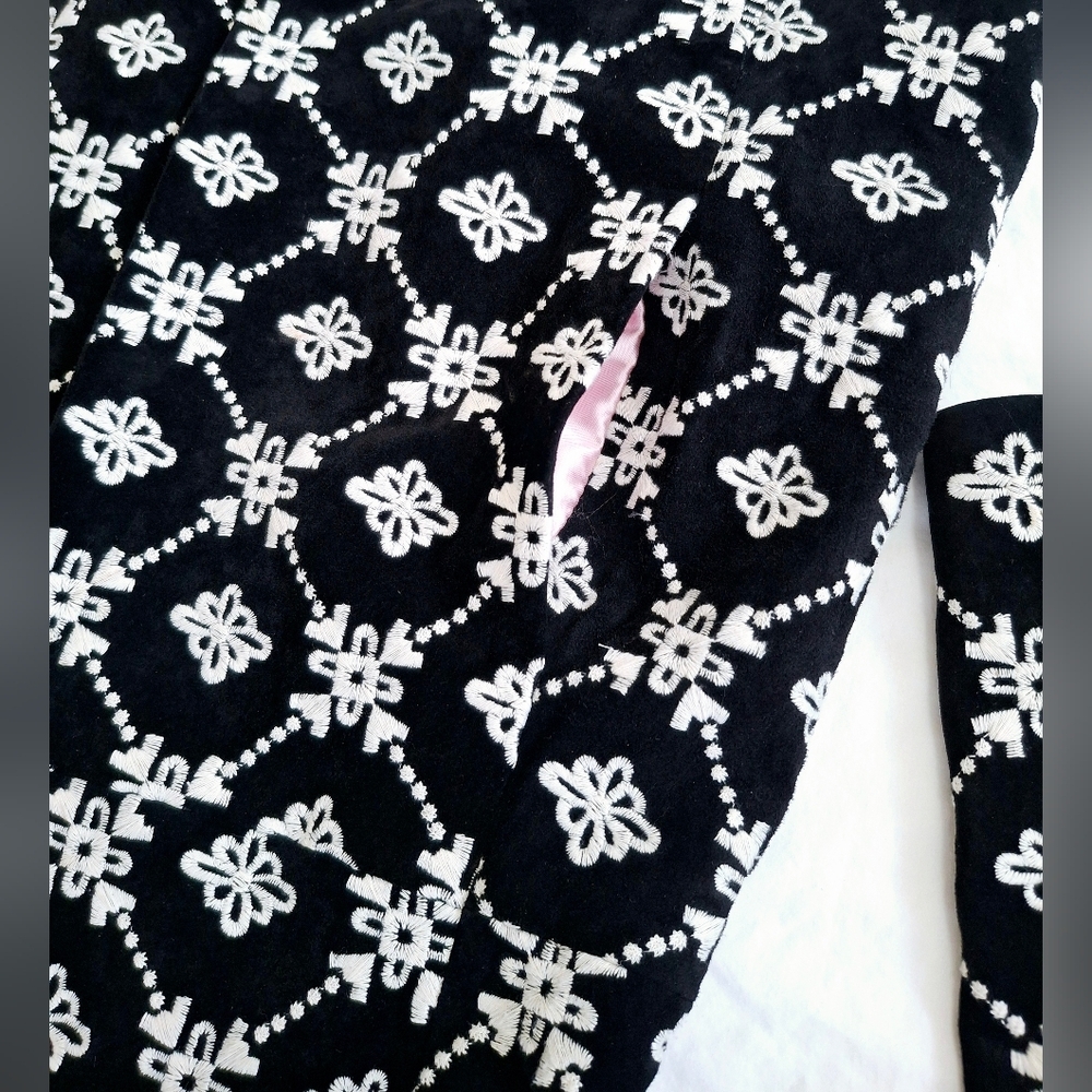 Anthropologie Wendy Hil Black Suede Embroidered Tunic Length Coat Size Small - Picture 8 of 15
